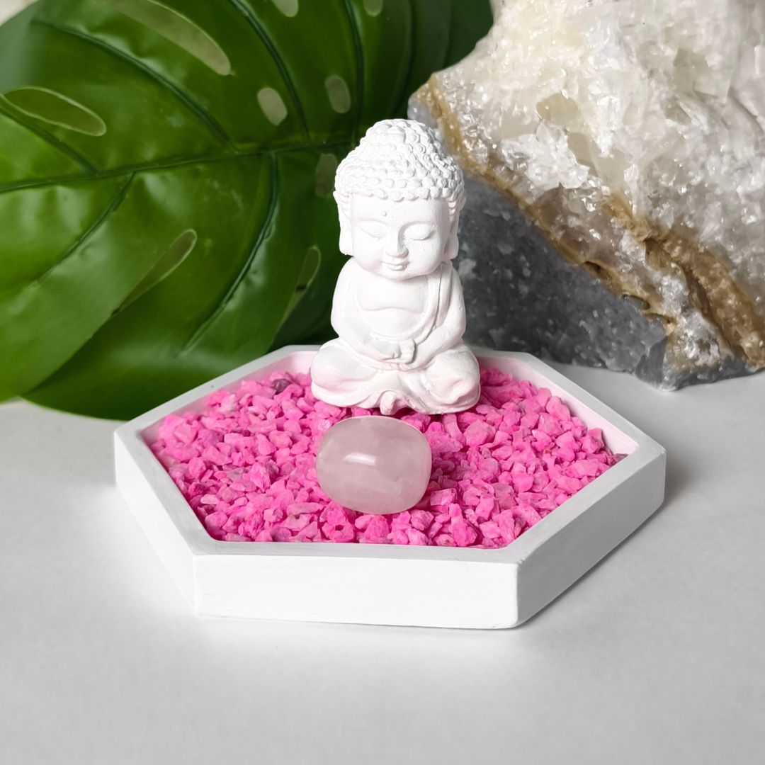 Jardín Zen Hexagonal Con Cuarzo rosado