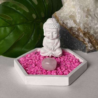 Jardín Zen Hexagonal Con Cuarzo rosado