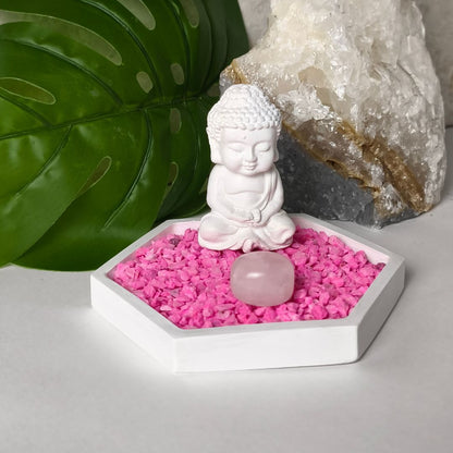 Jardín Zen Hexagonal Con Cuarzo rosado