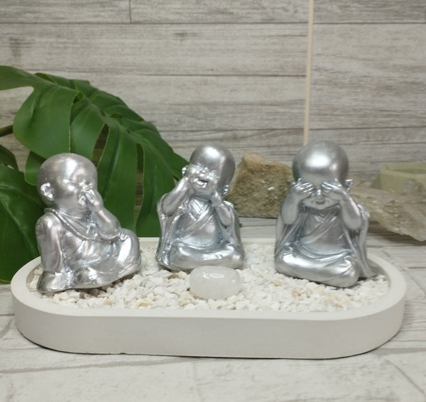 Jardín ZEN Buda sonriente Plateado Cristal