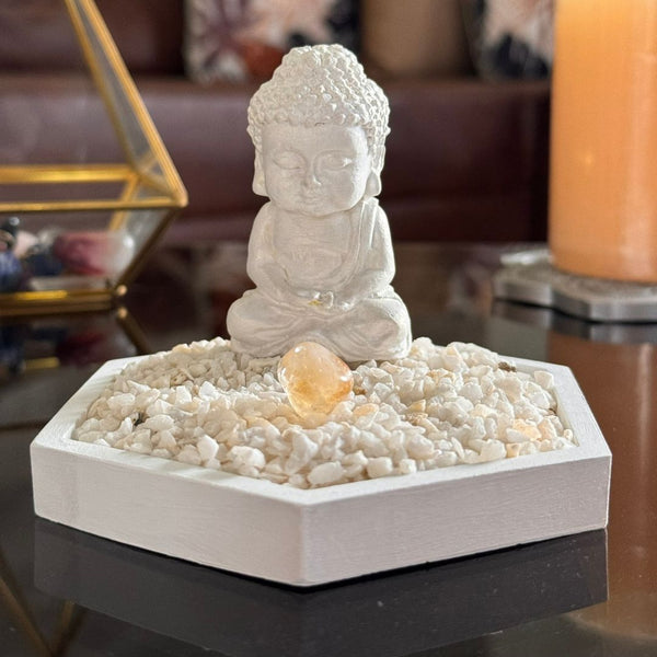 Jardín Zen Hexagonal con Cuarzo Citrino
